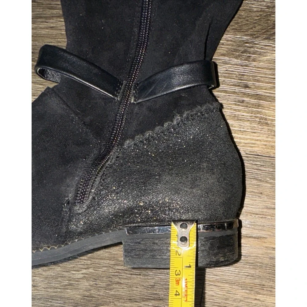 Skechers Boots Glitter Bow Zipper MidCalf Logo  Black Floral Lining Girls Sz 2